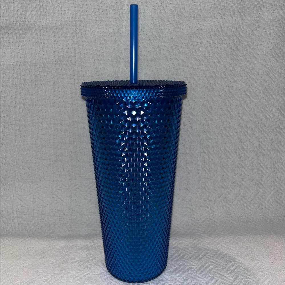 💙 Blue Acrylic Iridescent Textured Diamond Tumbler Cup with Straw 24-Ounce NEW